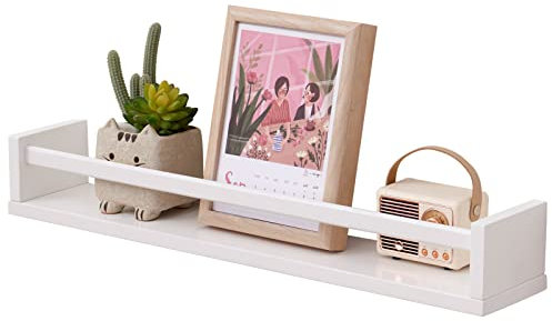 TREOAKWIS Bücherregal Kinder Eiche, 60cm Wandregal Kinderzimmer Weiß MassivHolz Schweberegal Bücherregal Kinder Wand für Zeitschrift Kinderzimmer