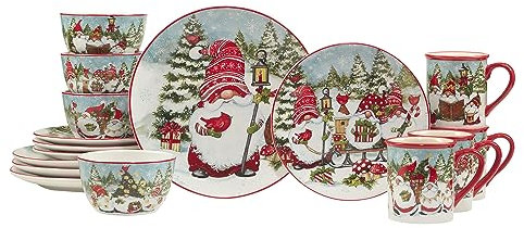 Certified International Service de table 16 pièces avec nains de Noël pour 4 personnes, multicolore