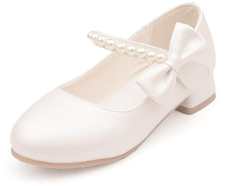 Bambina Ragazze Scarpe da Abito Piccoli Bambini Flower Girls Mary Jane Ballet Flats Scarpe Principessa per Festa di Nozze Bianco 34