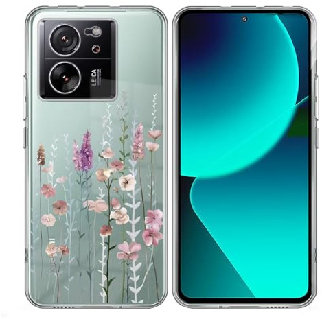 Kaywzo Hülle für Xiaomi 13T/13T Pro,Transparent TPU Handyhülle mit Gemälde Blume Muster,Ultradünn Stoßfester Schutzhülle,Schön Silikon Cover Case-3