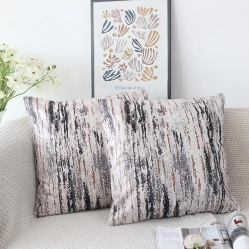 NIULAA Velvet Grey Cushion Covers 50cm x 50cm Double Sided Vintage Cushion Cover 20x20 inches Set of 2 Soft Pillow Cases Abstract Art Deco Pillow Cover 50 x 50 for Sofa Living Room Bedroom