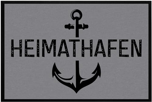 OM3® lustige Fußmatte mit Spruch - Anker Heimathafen - Maritim Eingang - rutschfest & waschbar - 60x40cm -