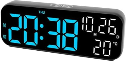 Reloj Despertador LED, Luz Suave, Fecha, Temperatura, Pantalla, Reloj Digital de Escritorio, Control de Sonido para Dormitorio (Lámpara Azul Negra)