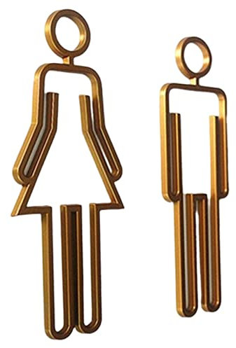 Duiaynke Targhetta adesiva per WC, con scritta Men Women Toilette, 8,8 x 0,5 x 22 cm (oro)