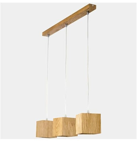 LED Wood Pendelleuchte Holz 3 Flammig - Handgefertigte Hängelampe Esstisch - Hängeleuchte aus Eichenholz - Deckenlampe Hängend GU10 max. 12W - Lampe Decke Esszimmer, Wohnzimmer - Glühbirne nicht inkl.