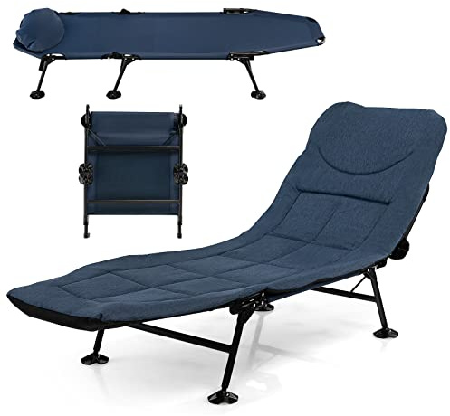COSTWAY Karpfenliege mit Abnehmbarer Matratze und 6-Fach Verstellbarer Rückenlehne, klappbarer Feldbett bis 200 kg belastbar, Campingliege, Angelliege, Campingbett, 194 x 66 x 29 cm