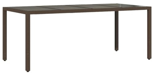 HETFTJN Bierzelttisch Campingtische Stehtische Picknicktisch - Gartentisch mit Glasplatte Braun 190x90x75 cm Poly Rattan für Garten Balkon Speisesaal Innenhof
