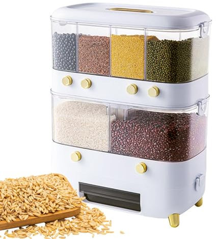 Rice Storage Container - Rice Dispenser with Grid Design | Dry Food Dispenser | Grain Storage Containers for Food | Kitchen Grain Dispenser for Rice Black Rice, Corn, Soybean