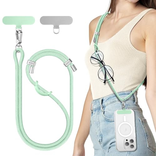 SURPHY Phone Lanyard with Tether Tab, Adjustable Crossbody Phone Strap | Neck Mobile Phone Lanyard Compatible with Most Phones, Key Lanyard and more, Full Green