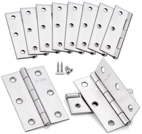 Anstore Lot de 8 charnières de porte en acier inoxydable - 75 x 50 x 1,2 mm - Charnière de porte pliable - Universelles - Avec 60 vis - 16 x 3,5 mm - Argenté - Brute