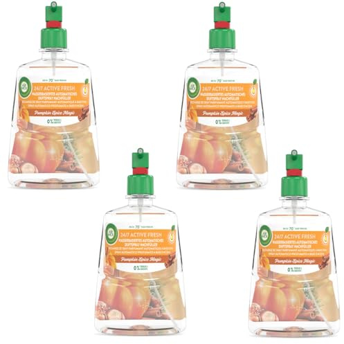 Air Wick Active Fresh – Aeorosolfreier, automatischer Lufterfrischer – Raumduft Pumpkin Spice Magic – 4 x 228 ml Nachfüller
