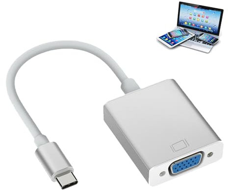 Adaptador USB C a VGA, compatible con Thunderbolt 3/4, convertidor macho a hembra, resolución 1920x1200 para MacBook Pro/Air, iPhone 15 Plus Pro Max, carcasa de aluminio, accesorios multimedia