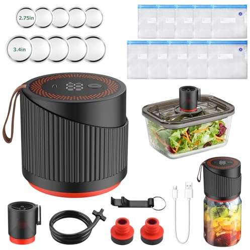 JiGiU 3-in-1 Electric Vacuum Sealer Kit for Mason Jars, Food Storage, Wine Bottles - Compatible with Wide and Regular Mouth Lids