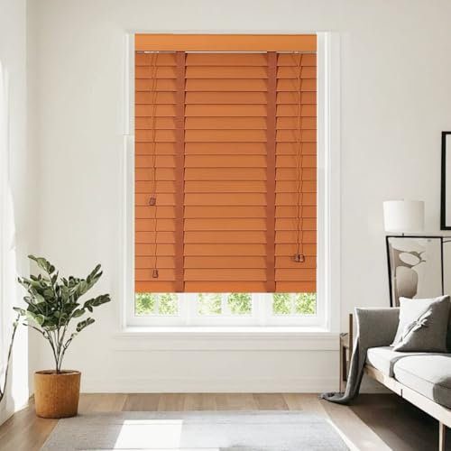 generisch Jalousetten Holz Massivholz Jalousette 25cm 50cm 60cm 70cm 80cm 90cm 100cm 110cm 120cm 160cm Verdunkelungs Jalousie Horizontal 50mm Lamellen Plissees für Fenster und Tür(Brownish Yellow)