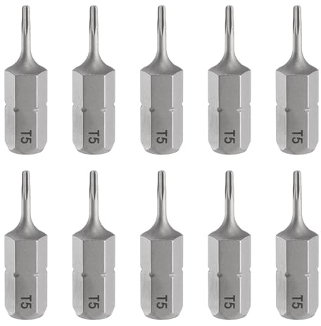 QUARKZMAN 10 Stück T5 Schraubendreher Torx Bit Set 1/4 Zoll Sechskantschaft 25mm/1 Zoll Länge Magnetisch Stern 6 Punkt Kopf Sechskant Bits S2 Stahl Bitsatz für Elektroschrauber Tools