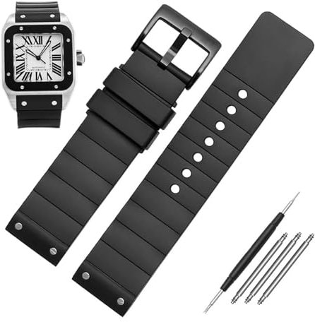 SAAWEE Uhrenarmband für Cartier Santos Sandoz Santos 100, Silikon, Uhrenarmband für Damen und Herren, 23 mm, Schwarz, 23 mm, Achat