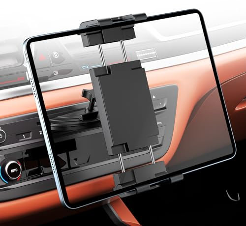 PLDHPRO iPad Holder for Car CD Slot Tablet Mount Universal Sturdy CD Player Stand 2-in-1 for Pro/Air/Mini/SamsungGalaxy/Android Tab iPhone Adjustable 360° Rotation RoadTrip Kit Essentials 5.1-15.6