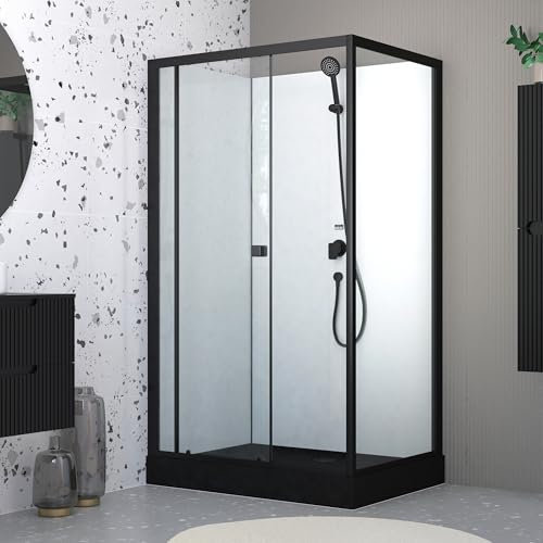 Cabina de ducha rectangular 110x80x197 cm - Puerta corredera - Plato negro mate