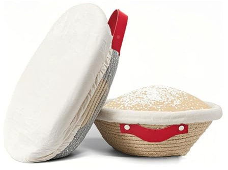 lomonmen Cestino Lievitazione Pane,Cestini Lievitazione Pane con Tela di Lino e Coperchio (Rotondo & Ovale),Durevole Naturale - Ideale per Panettieri e Casa,Con Risparmio Spazio
