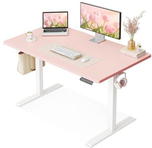 OffiGo Electric Height Adjustable Standing Desk, 40 Inch Pink Computer Desk for Women Girls, Sit Stand Table for Home, Office, Bedroom
