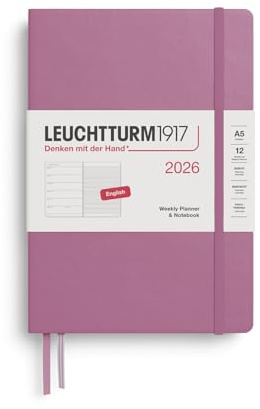 LEUCHTTURM1917 372652 Wochenkalender & Notizbuch Medium (A5) 2026, Dusty Rose, Englisch