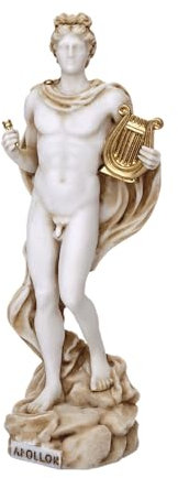 DadArt Apollo Statue Gott der Musik und des Lichts mit goldener Lyra, griechische Mythologie, Alabaster-Skulptur, 17 cm