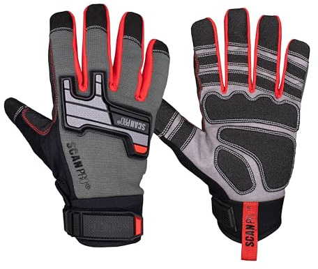 Scan Pro Mechanics Gloves – Protective Work Gloves with Reinforced Grip Palm, Anti-Impact Knuckle Protection, Synthetic Leather, Flexible Spandex & Adjustable Fit, EN388 Rated – Size XL (10)