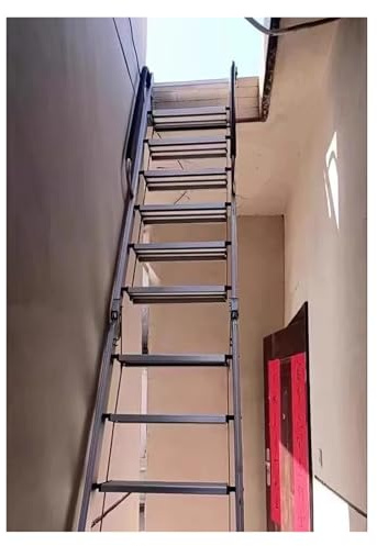 Escalera de escape plegable portátil con peldaños antideslizantes y barra de agarre para ventana, ático, techo y seguridad de almacén industrial