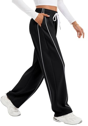 IVIR Black Sweatpants Women High Waist Baggy Trendy Y2K Straight Leg Track Pants Womens Teen Girls Sweat Pants with Pockets Middle