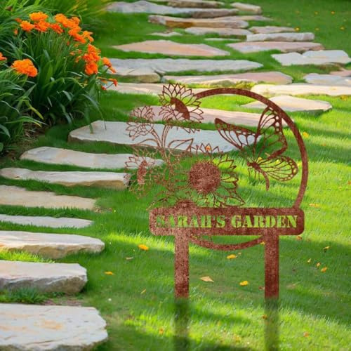 Personalized Garden Metal Sign Custom Garden Decor For Outdoor Backyard Home Decor Wall Art Housewarming Weatherproof Metal Material Customizable with Names Dates Outdoor Decorative