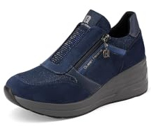 QUEEN HELENA Sneakers Alte con Zeppa Scarpe da Ginnastica con Zip Laterale Donna X33-28 Blu 40