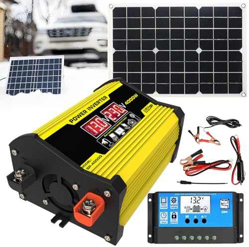 levigationlu Placas Solares para Casa Kit Completo con Controlador De 30A, Inversor De 400W Y Paneles Solares De 18W 18V, Kit Completo para Casas, Campamentos, Granjas, RV Y Barcos Yellow-110V