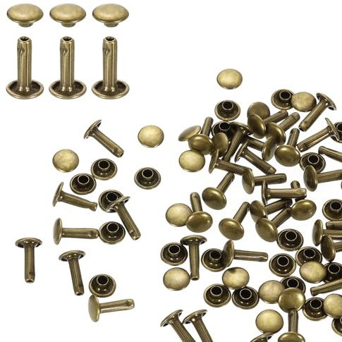 QUARKZMAN 8x12mm Leder Nieten Set, Doppelkappen Hohlnieten Braun 80 Sets | Kohlenstoffstahl Rundkopf Snaps Röhrenförmige Metallstifte für Gürtel Dekoration Kleidung DIY Handwerk
