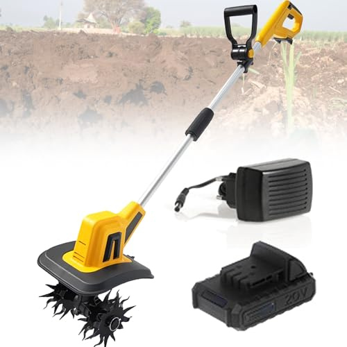 VNATWGOO Professional Handheld Garden Tiller, Cordless Electric Garden Cultivator, 22cm Tilling Width, 16cm Depth