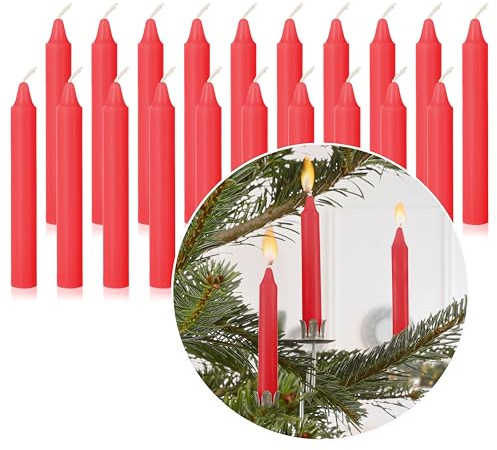 Nordstern Velas para árbol de Navidad, 20 unidades, velas para el árbol de Navidad, o tren de cumpleaños, velas de Navidad, velas piramidales, 10 x 1,25 cm (rojo)