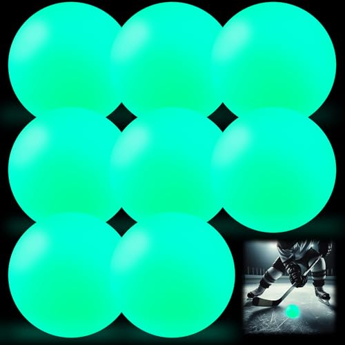 Zealor 8 Pack Glow in The Dark Street Hockey Balls PVC Sport Roller Hockey Ball Set with Storage Bag Stocking Stuffers for Road Roller Field Game Adult Outdoor Indoor Classic Practicing Training