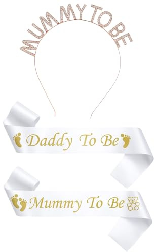 Gender Reveal Party Deko, Babyparty Deko Set Mit 3 Teilen, Inklusive 1 Haarhalter und 2 Baby Shower Schärpe, Baby Shower Deko, Gender Reveal Party, Babyparty Spiele