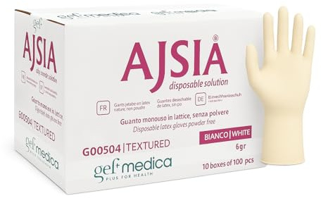 GEF Medica - 1000 Guanti in Lattice Premium Textured DPI Cat. III e Dispositivo Medico Classe I, EN ISO 374-5 VIRUS, Senza Polvere Clorinati AQL 1.5, Alta Sensibilità e Presa, Bianco, Taglia M