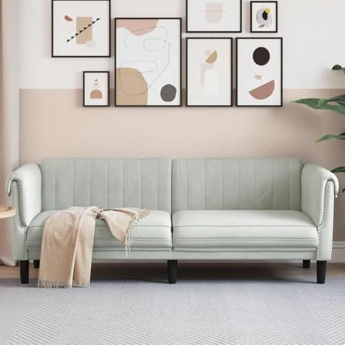 Yisssmeng Dreisitzer Samtsofa Hellgrau 203 x 77 x 74 cm Modernes Wohnzimmer Couch mit hoher Rückenlehne Bequeme Polstermöbel für Living Room Bedroom Büro