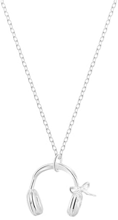 crayfomo Collana con ciondolo per cuffie e arco in argento Collana a catena per amanti della musica Accessorio minimalista adatto per feste, lavoro e vita quotidiana