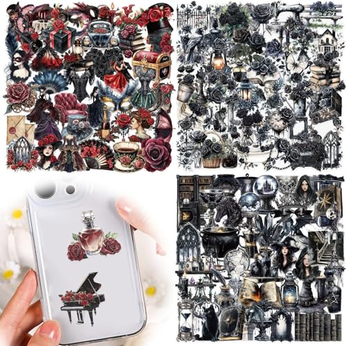150Pcs Planner Stickers, Black Stickers for Journal, Waterproof Magic Sticker, Vintage Mystic Sticker for Laptop, Suitcase, Scrapbook or Phone Case Decoration