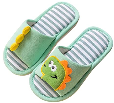 Dibujos animados dinosaurio patrón casa zapatillas para niños pequeños punta abierta algodón lino confort sin cordones interior casa zapatillas para niñas y niños Calcetines altos niña invierno, c, 27