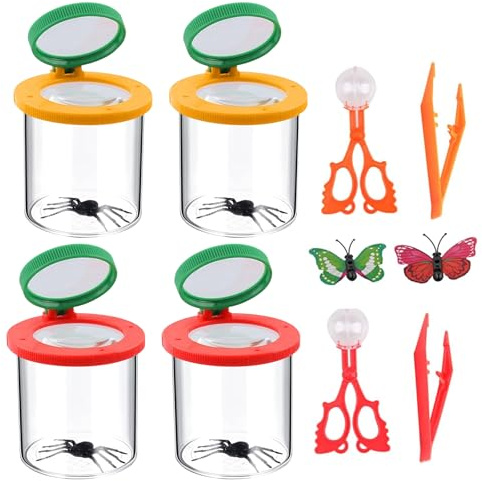 Juego de 8 lupas para vaso, caja de observación de insectos, cristal con lupa para niños, visor de insectos, con pinzas y atrapa insectos, cristal para insectos con lupa para niños, para exterior