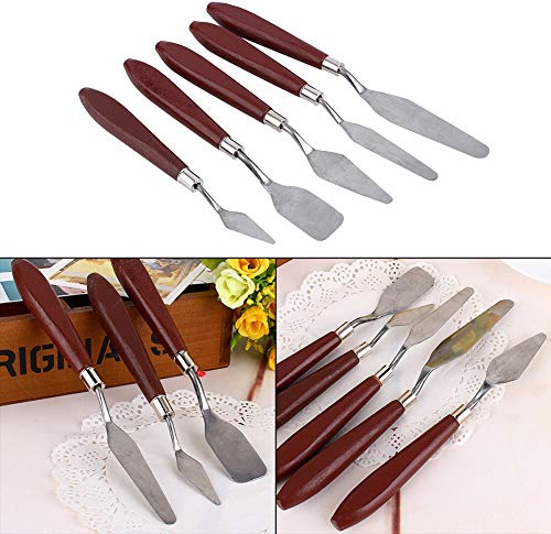 OEBUAFI 5Pcs Stainless Steel Palette Set Artist Oil Painting Knife Spatula with Angled Wood Handles for Professional Artists Art Students