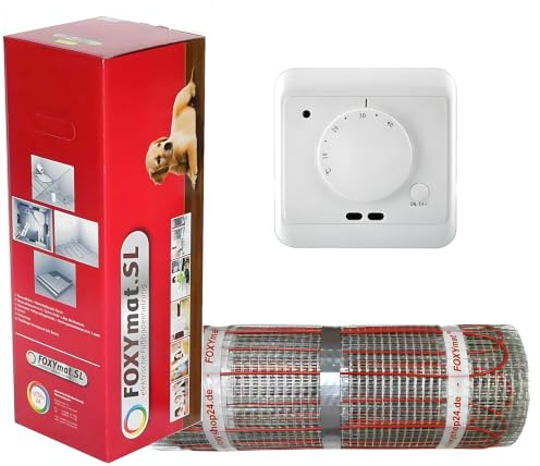 FOXYMAT.SL RAPID elektrische Fußbodenheizung, 4.0 m² (0.5m x 8m) | 200 Watt pro m², mit Thermostat QM-AG