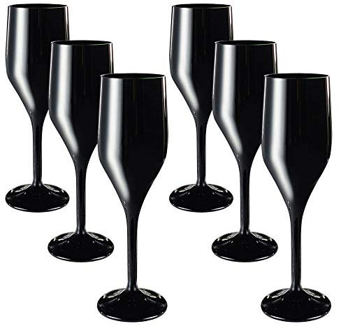 DoimoFlair Sektglas aus Kunststoff Bruchsicher Sektkelch Plastik Schwarz 16 cl. Set 6 Stück