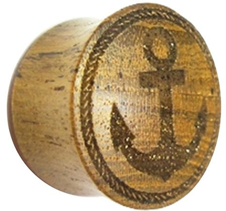 CHICNET Flesh Plug Teakholz Anker Seil Ring Double Flared Lobe Dehner braun Gravur dunkel Expander| Unisex Piercing Damen Herren Meer | Organic Holz Ohrring Ohrstecker 14 mm
