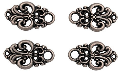 Hartmann-Knöpfe 4 Stück (2 Paar) hübsche Miederhaken Miederösen für Dirndl Mieder Coursage Silber antik aus Metall, zum Annähen 25mmx15mm