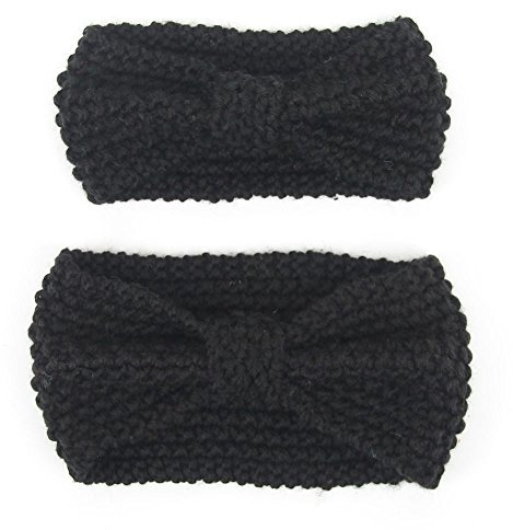 Boomly Mor-baby vinter varm stickning ull pannband knuten huvudsjal baby flicka hårband turban pannband förälder barn håraccessoar jul födelsedagspresent fotografi rekvisita, Svart, en storlek