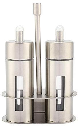 TOPINCN Oil Bottle, Set Of 2 Olive Oil Dispenser Bottle Vinegar Dispenser Stainless Steel Leakproof Oil Pot Seasoning Jar with Stand for Kitchen Cooking Baking